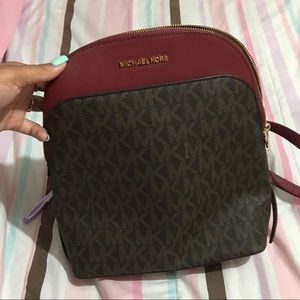 Red and brown Michael Kors backpack/purse